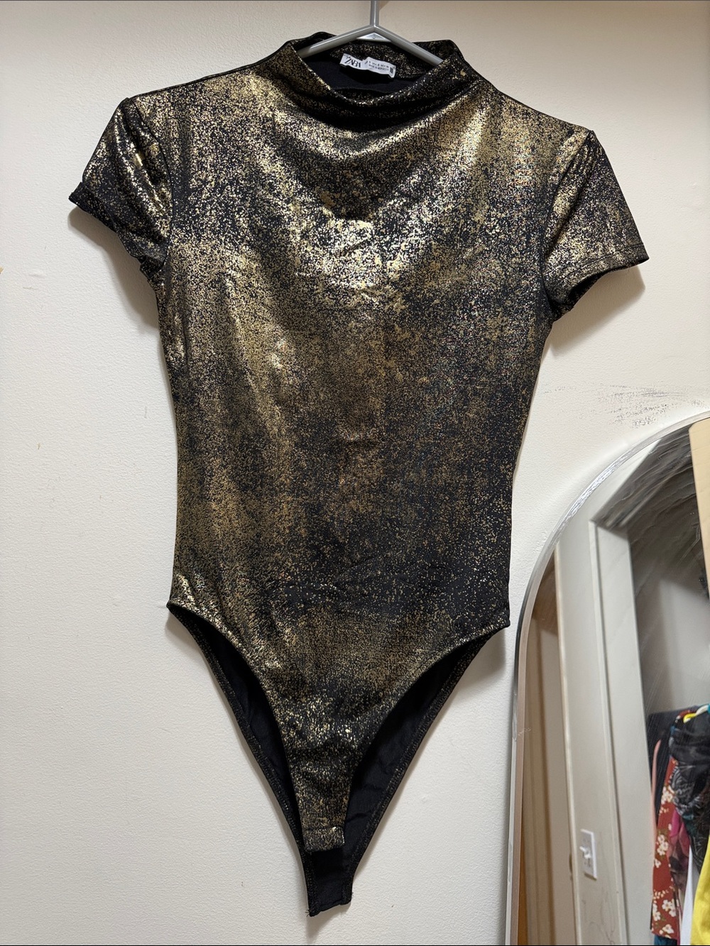 Zara Black and Gold Sparkle Short-Sleeve One-Piece Bodysuit